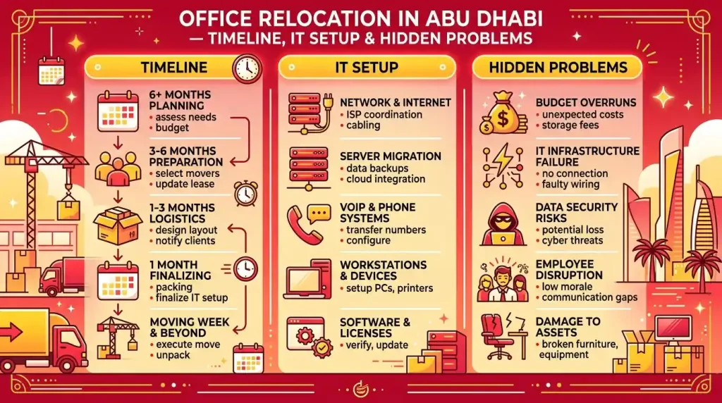 Office Relocation in Abu Dhabi – Timeline, IT Setup & Hidden Problems